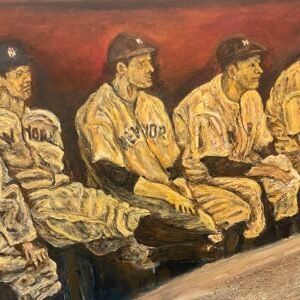 Baseball players NY Yankees in dugout